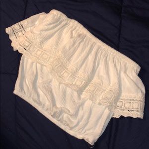 White strapless crop top